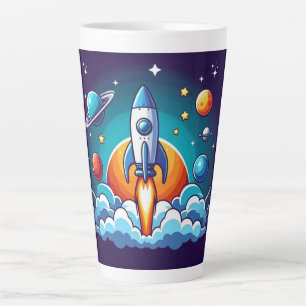 Caneca De Café Latte Retro, foguete espacial