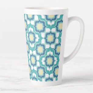Caneca De Café Latte Retro Mediterrâneo Azul Branco