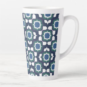 Caneca De Café Latte Retro Mediterrâneo Azul Marinho Branco