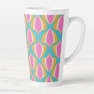 Caneca De Café Latte Retro Ogee Azul Laranja Rosa