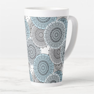 Caneca De Café Latte Retro, padrão retrô, azul e cinza, elegante