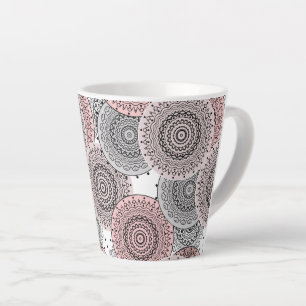 Caneca De Café Latte Retro, padrão retrô, azul e rosa, elegante