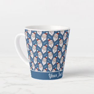 Caneca De Café Latte Retro Papai Noel Vermelho Branco e Azul Natal