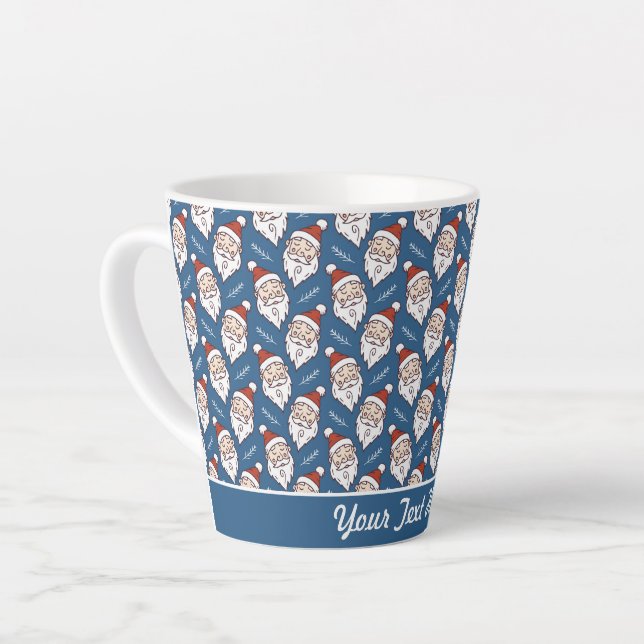 Caneca De Café Latte Retro Papai Noel Vermelho Branco e Azul Natal (Ângulo esquerdo)