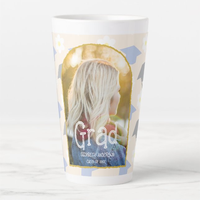 Caneca De Café Latte Retro Peach Graduation (Frente)