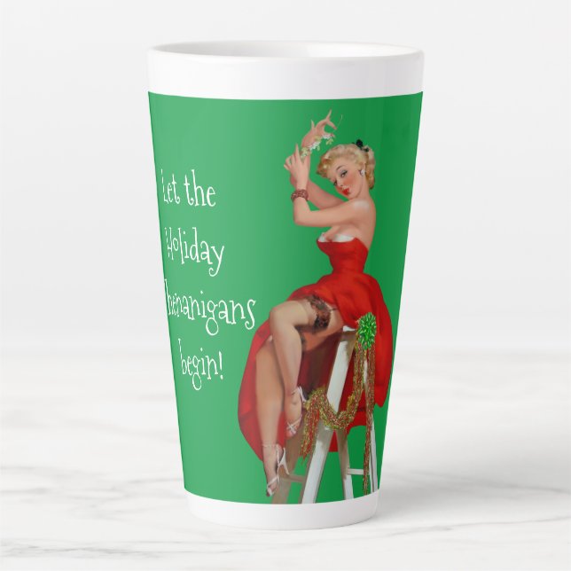 Caneca De Café Latte Retro Pinup Natal em Shenanigans (Frente)