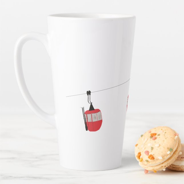 Caneca De Café Latte Retro Red Ski Gondola Lift Personalizado (In Situ)