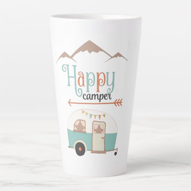 Caneca De Café Latte Retro RV de Camper Cute Feliz (Frente)