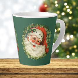 Caneca De Café Latte Retro Santa Claus Wreath