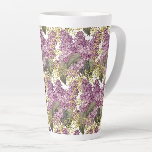 Caneca De Café Latte Rico Lilacs Flor Roxo (Ângulo direito)