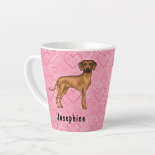 Caneca De Café Latte Ridgeback Ridgeback Cão Em Corações Rosa Com Nome