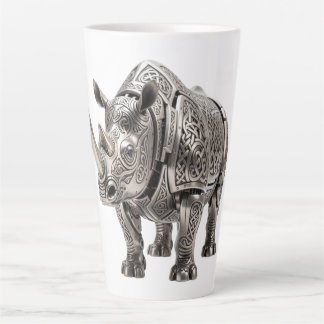 Caneca De Café Latte Rinoceronte Prateado Celta Poderoso com Nó Intrinc