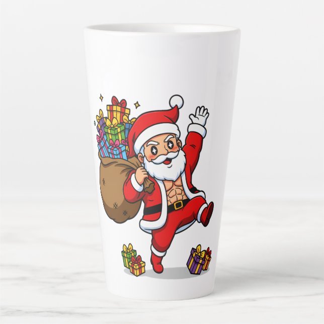 Caneca De Café Latte Ripped Santa Christmas | Muscular Claus & Holiday  (Frente)