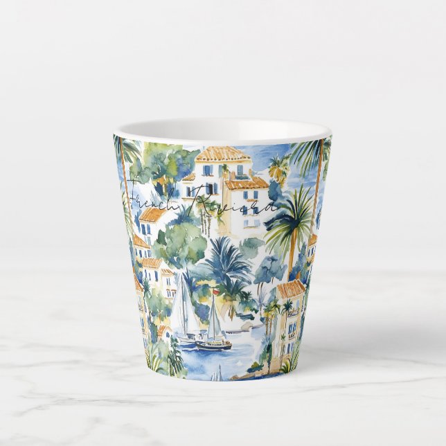 Caneca De Café Latte Riviera Francesa Palmeiras Tropicais (Frente)