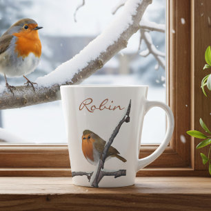 Caneca De Café Latte Robin Bird Personalizado na Lâmina de inverno