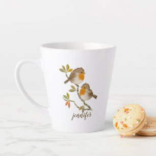Caneca De Café Latte Robin Redbreast Birds Personalizado Latte Mug