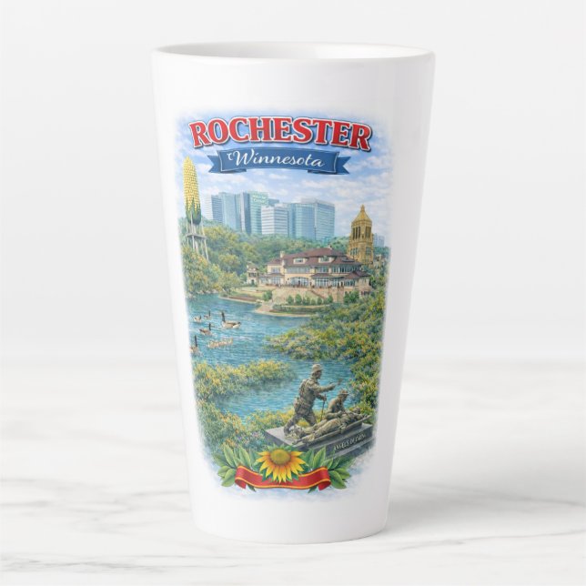 Caneca De Café Latte Rochester MN Minnesota Landmarks Latte Mug (Frente)