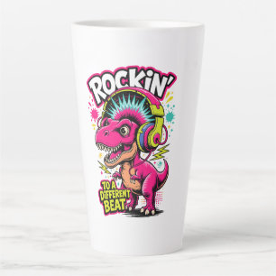Caneca De Café Latte Rockin' Dino T-Rex – Amante de Música de Dinossaur
