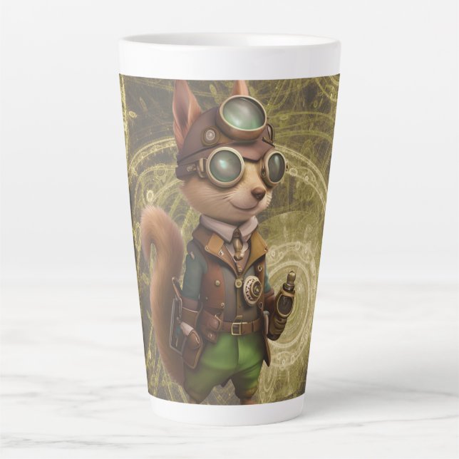 Caneca De Café Latte Rocky | Esquilo Steampunk (Frente)