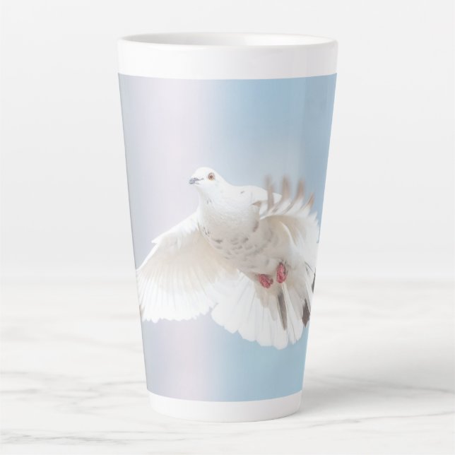 Caneca De Café Latte Rola Branca Colomba Amor & Paz Símbolo Ave Fofa  (Frente)