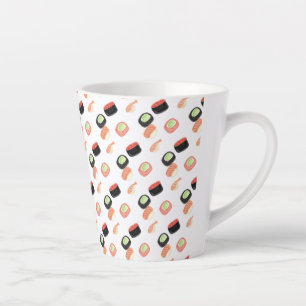 Caneca De Café Latte Rolos de Sushi Aquarela Pepino Salmão