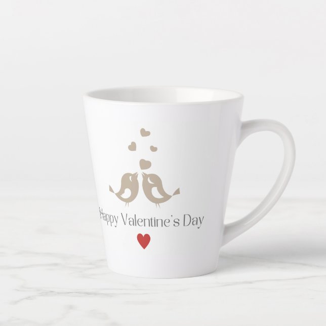Caneca De Café Latte Romantic Birds Valentine's Day Mug, Cute Love Gift (Direita)