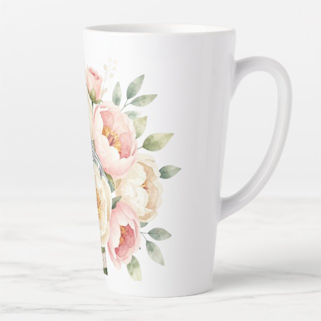 Caneca De Café Latte Romantic Peony Bouquet with Diamond Ring (Direita)
