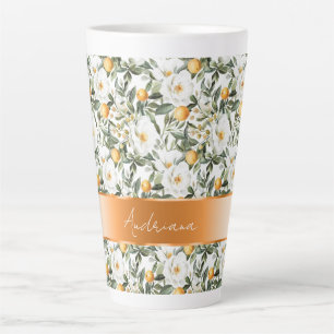Caneca De Café Latte Romântica Laranjas Florais Sicília Italiana