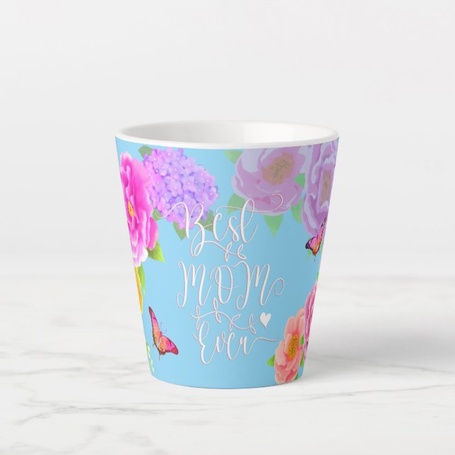 Caneca De Café Latte Romântica Peonies Garden Blue Melhor Mãe (Frente)