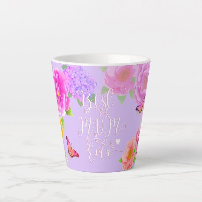 Caneca De Café Latte Romântica Púrpura do Jardim de Peônias Melhor Mãe (Frente)