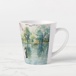 Caneca De Café Latte Romântica Swans Lake Love