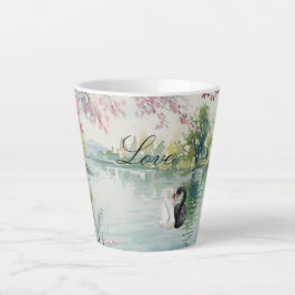 Caneca De Café Latte Romântica Swans Lake Love