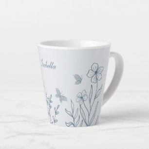 Caneca De Café Latte Romântico elegante azul empoeirado floral 