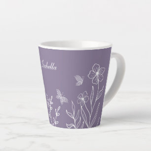 Caneca De Café Latte Romântico elegante floral lilás