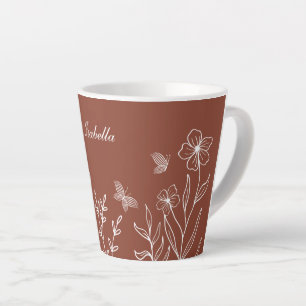 Caneca De Café Latte Romântico elegante terracota floral