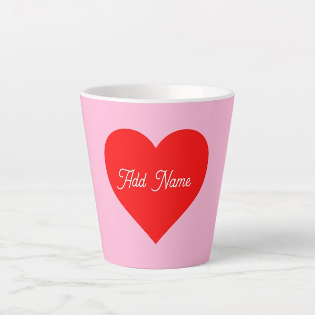 Caneca De Café Latte Romântico Vermelho Pastel Rosa Personalizado (Frente)