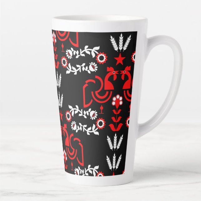 Caneca De Café Latte Rooster Cockerel Scandinavian Folart (Direita)