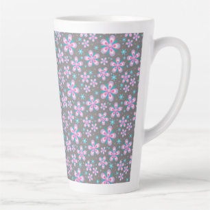 Caneca De Café Latte Rosa bonito e Cinza Floral