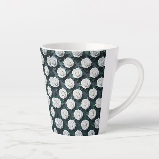 Caneca De Café Latte Rosa Branca de Porcelana (Direita)