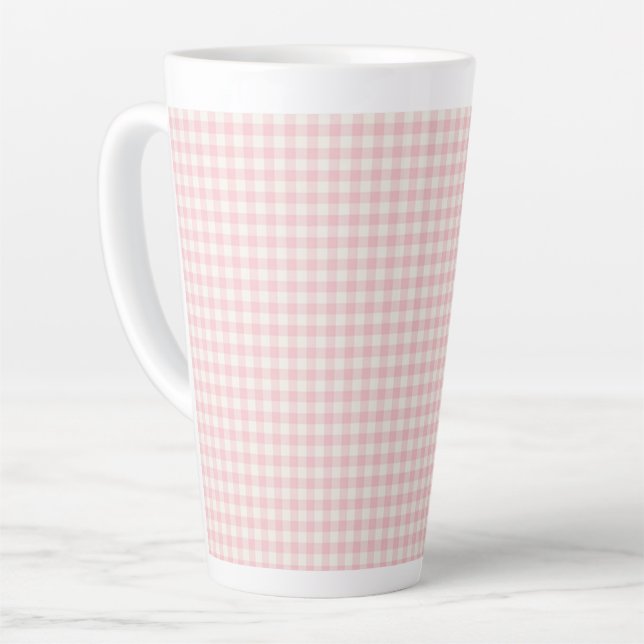 Caneca De Café Latte Rosa claro Gingham Pattern Latte Mug (Ângulo esquerdo)