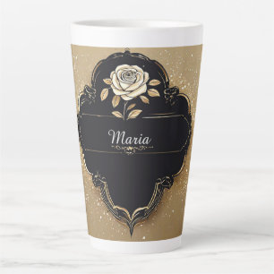 Caneca De Café Latte Rosa com Detalhes Dourados Brilhantes