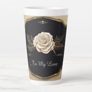 Caneca De Café Latte Rosa com Detalhes Dourados Brilhantes