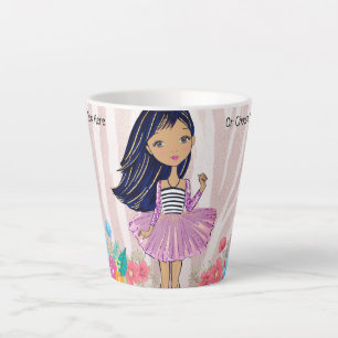 Caneca De Café Latte Rosa de Floral de Moda Dourada de Moda da Garota