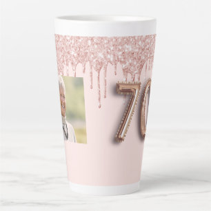 Caneca De Café Latte rosa de fotos de 70 de aniversário pingos cor-de-r