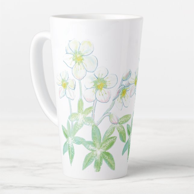 Caneca De Café Latte Rosa de Natal, Helleborus niger (Ângulo esquerdo)