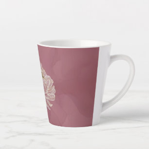 Caneca De Café Latte Rosa Desbotado Dourado Arte Linear Floral Elegante