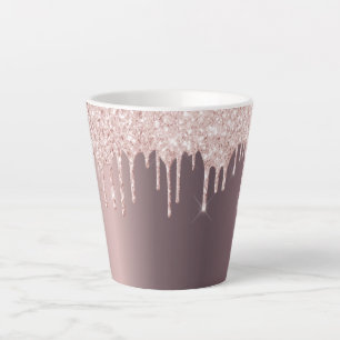 Caneca De Café Latte Rosa dourado, gotas glamourosas de cobre