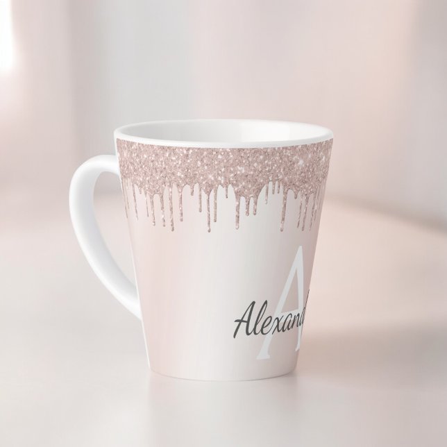Caneca De Café Latte Rosa Dourado - Nome do Monograma do Metal com Lant (Criador carregado)