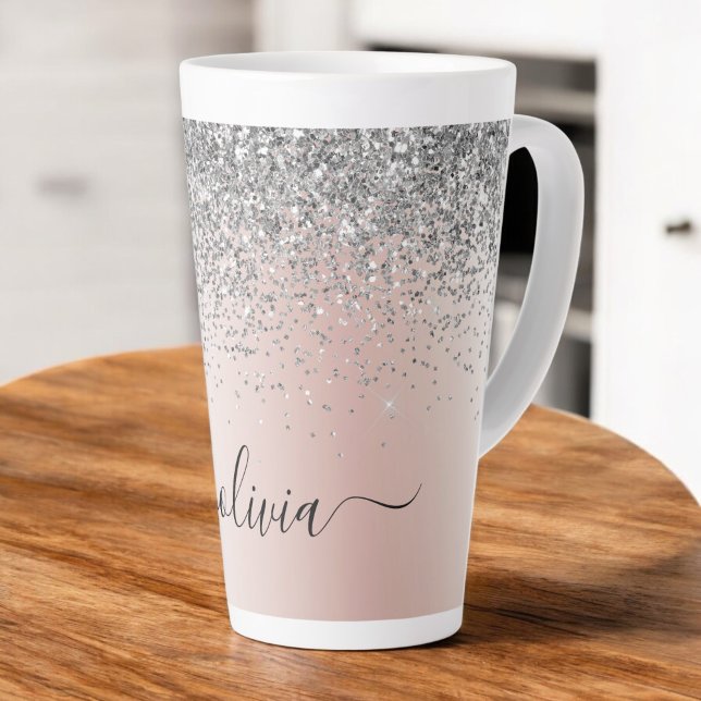 Caneca De Café Latte Rosa Dourado - Rosa Bege com Glitter de Prata Mono (Criador carregado)