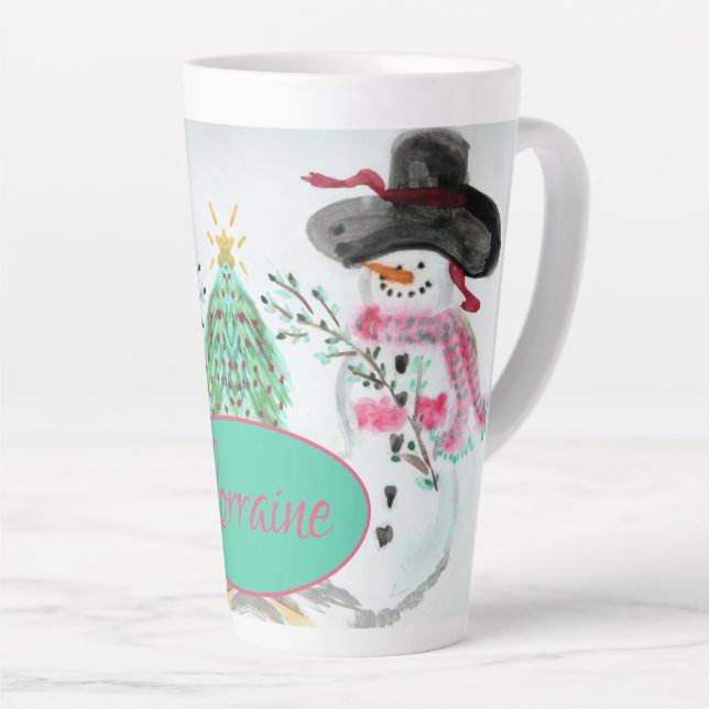 Caneca De Café Latte Rosa E Turquesa (Ângulo direito)